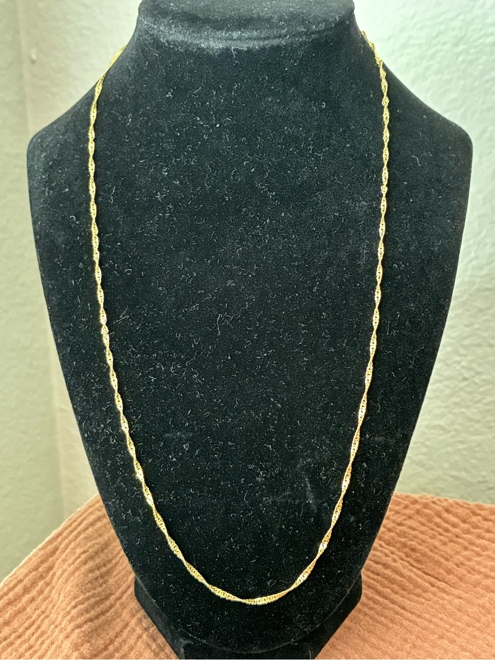 Elegant Gold-Tone Twisted Rope Necklace 925 Sterling Silver 22”